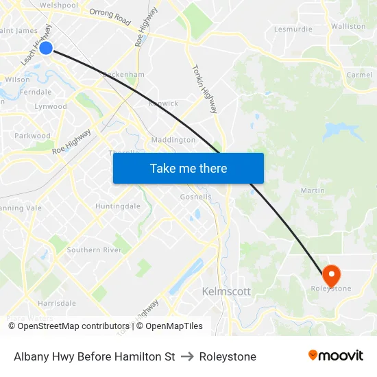Albany Hwy Before Hamilton St to Roleystone map