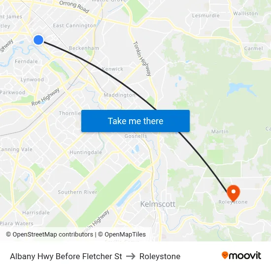Albany Hwy Before Fletcher St to Roleystone map