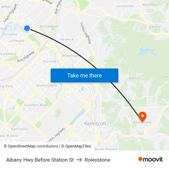Albany Hwy Before Station St to Roleystone map