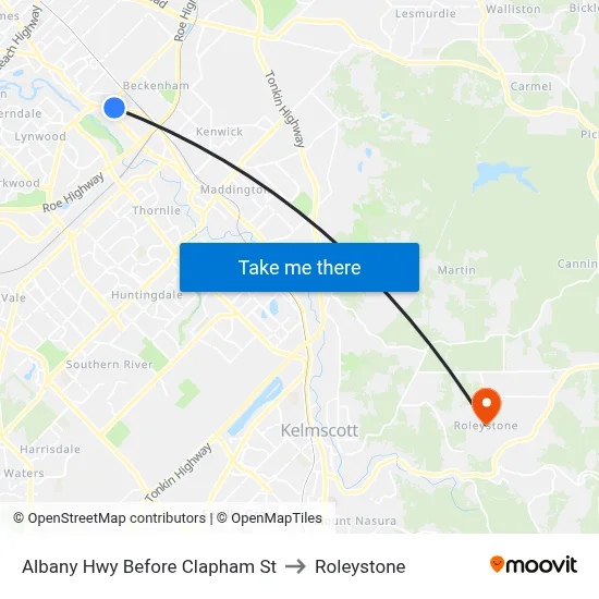 Albany Hwy Before Clapham St to Roleystone map