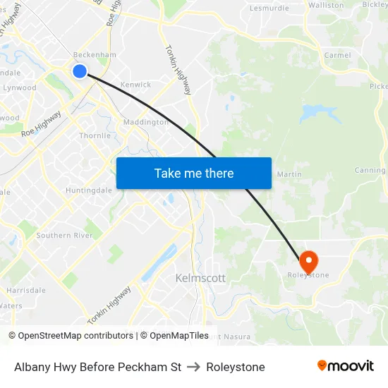 Albany Hwy Before Peckham St to Roleystone map