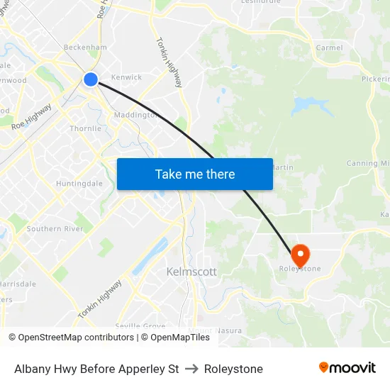 Albany Hwy Before Apperley St to Roleystone map