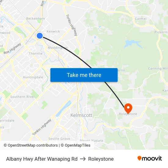 Albany Hwy After Wanaping Rd to Roleystone map