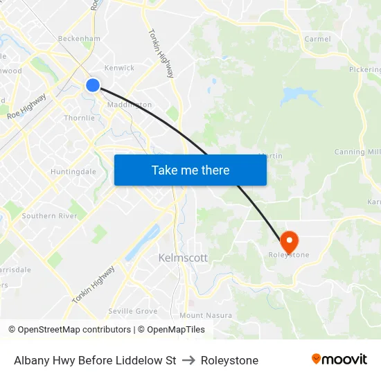 Albany Hwy Before Liddelow St to Roleystone map