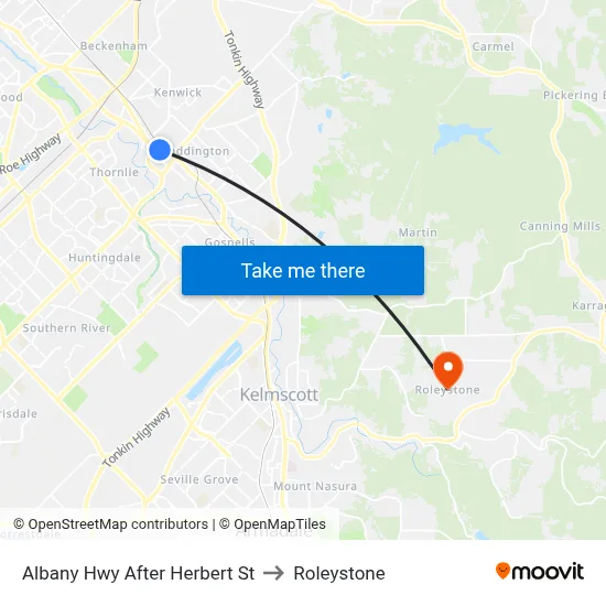 Albany Hwy After Herbert St to Roleystone map