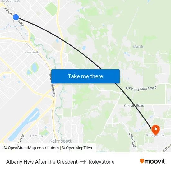 Albany Hwy After the Crescent to Roleystone map