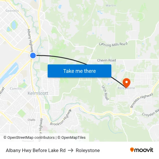 Albany Hwy Before Lake Rd to Roleystone map