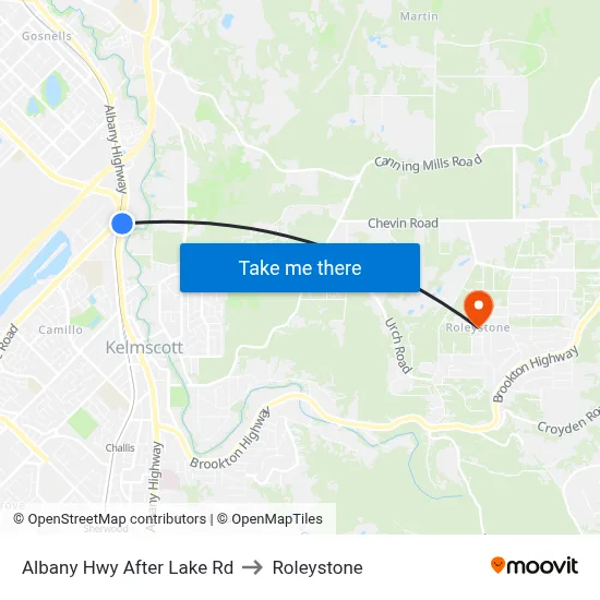 Albany Hwy After Lake Rd to Roleystone map