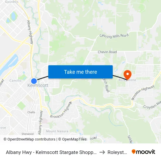 Albany Hwy - Kelmscott Stargate Shopping Ctr to Roleystone map