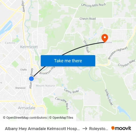 Albany Hwy Armadale Kelmscott Hospital to Roleystone map