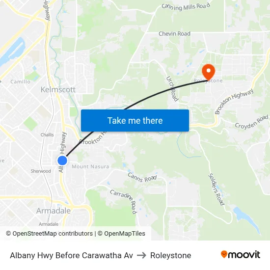 Albany Hwy Before Carawatha Av to Roleystone map