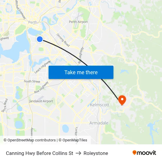 Canning Hwy Before Collins St to Roleystone map