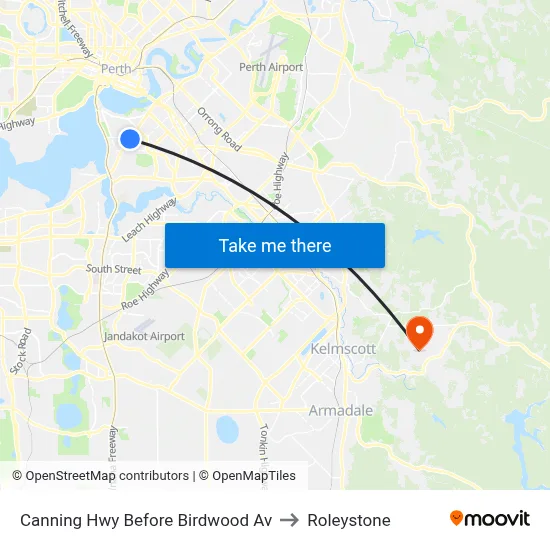 Canning Hwy Before Birdwood Av to Roleystone map
