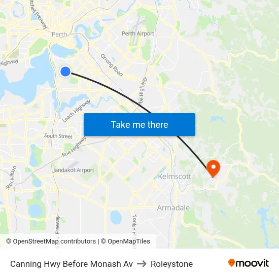 Canning Hwy Before Monash Av to Roleystone map