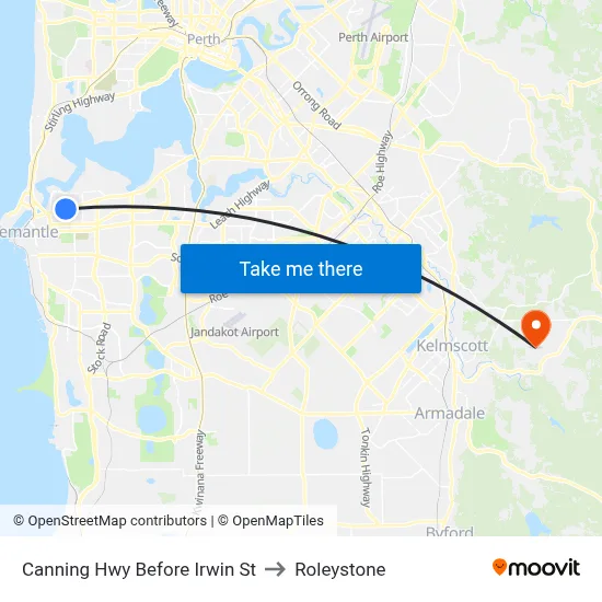 Canning Hwy Before Irwin St to Roleystone map