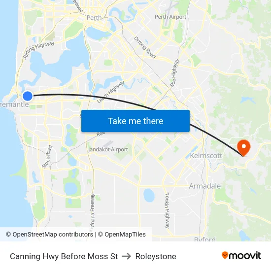 Canning Hwy Before Moss St to Roleystone map