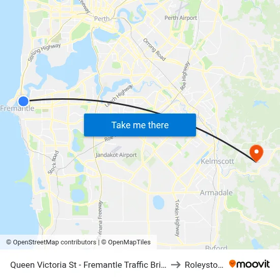 Queen Victoria St - Fremantle Traffic Bridge to Roleystone map