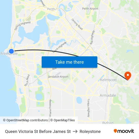 Queen Victoria St Before James St to Roleystone map