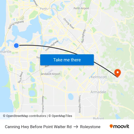 Canning Hwy Before Point Walter Rd to Roleystone map