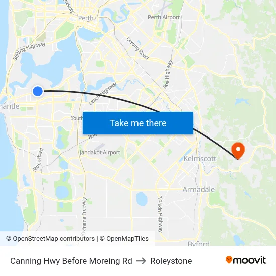 Canning Hwy Before Moreing Rd to Roleystone map