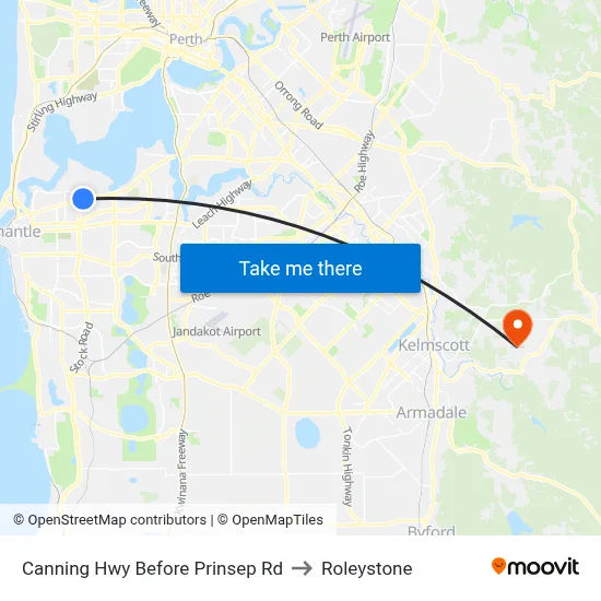 Canning Hwy Before Prinsep Rd to Roleystone map