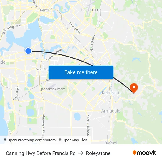 Canning Hwy Before Francis Rd to Roleystone map