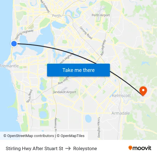 Stirling Hwy After Stuart St to Roleystone map