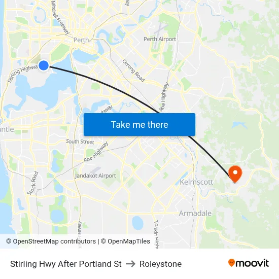 Stirling Hwy After Portland St to Roleystone map