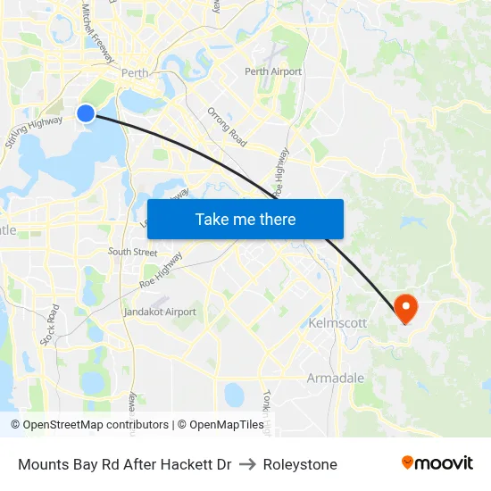 Mounts Bay Rd After Hackett Dr to Roleystone map