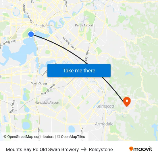 Mounts Bay Rd Old Swan Brewery to Roleystone map