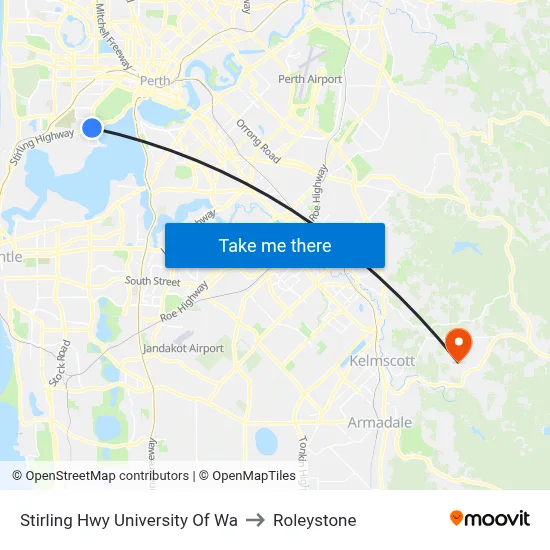 Stirling Hwy University Of Wa to Roleystone map