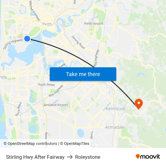 Stirling Hwy After Fairway to Roleystone map