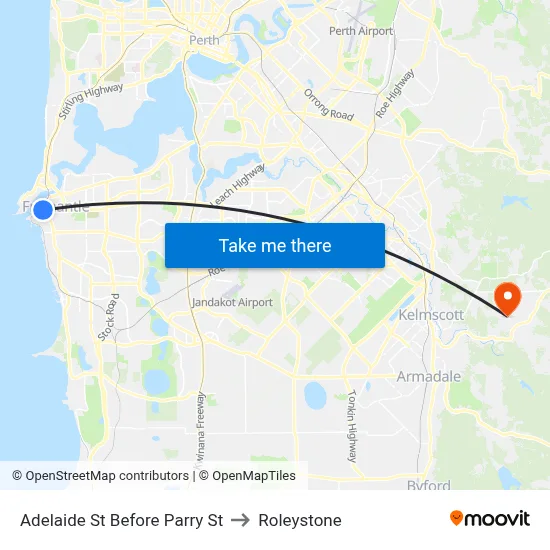 Adelaide St Before Parry St to Roleystone map