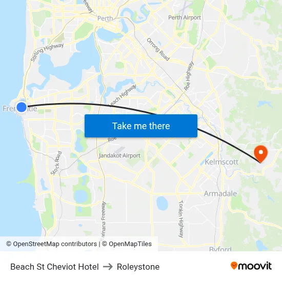 Beach St Cheviot Hotel to Roleystone map