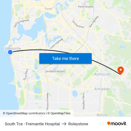 South Tce - Fremantle Hospital to Roleystone map