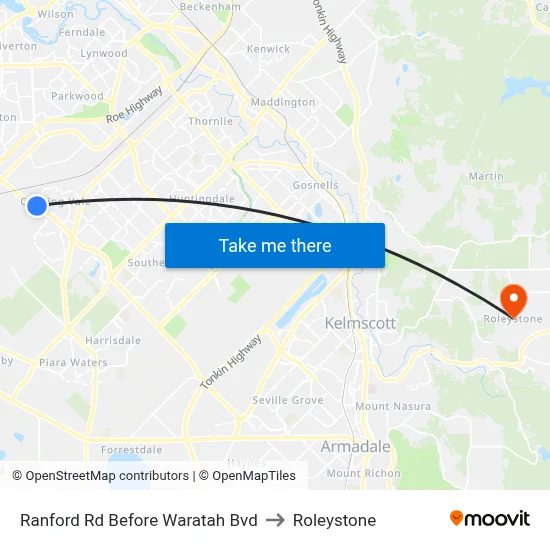 Ranford Rd Before Waratah Bvd to Roleystone map