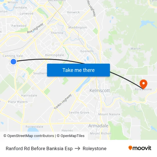 Ranford Rd Before Banksia Esp to Roleystone map