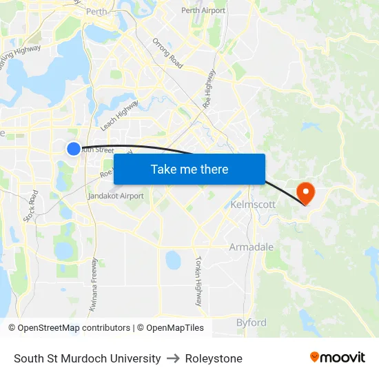 South St Murdoch University to Roleystone map