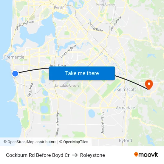 Cockburn Rd Before Boyd Cr to Roleystone map