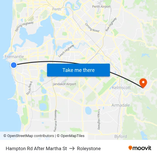 Hampton Rd After Martha St to Roleystone map