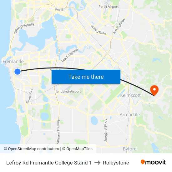 Lefroy Rd Fremantle College Stand 1 to Roleystone map