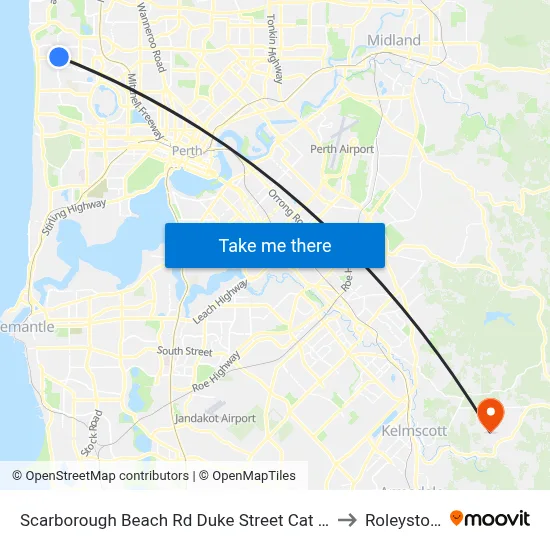 Scarborough Beach Rd Duke Street Cat Id 15 to Roleystone map