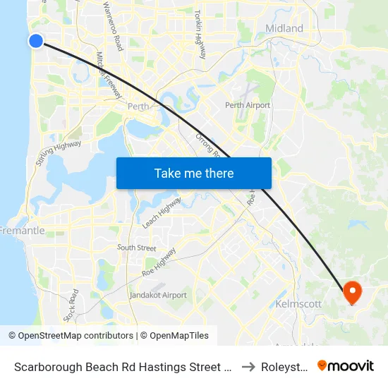 Scarborough Beach Rd Hastings Street Cat Id 19 to Roleystone map