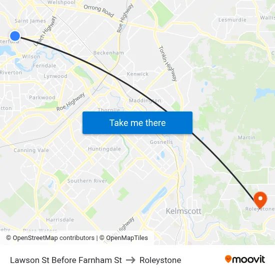 Lawson St Before Farnham St to Roleystone map