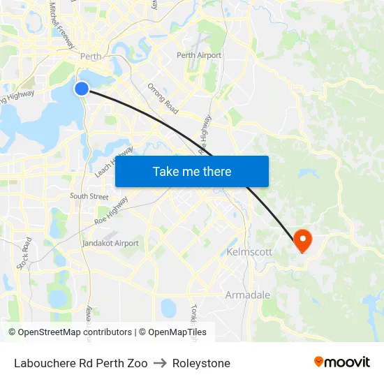 Labouchere Rd Perth Zoo to Roleystone map