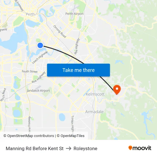Manning Rd Before Kent St to Roleystone map