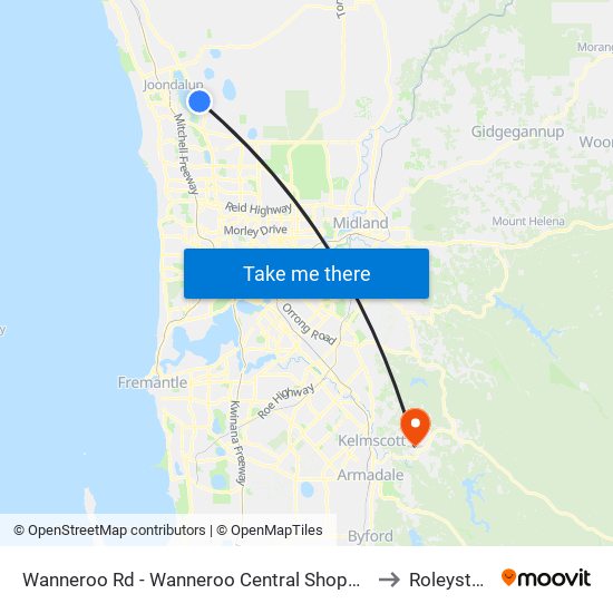 Wanneroo Rd - Wanneroo Central Shopping Ctr to Roleystone map