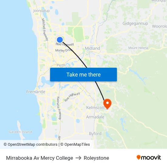 Mirrabooka Av Mercy College to Roleystone map