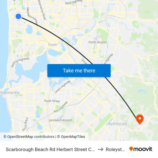 Scarborough Beach Rd Herbert Street Cat Id 27 to Roleystone map