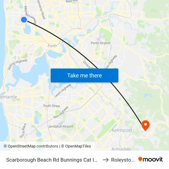 Scarborough Beach Rd Bunnings Cat Id 34 to Roleystone map